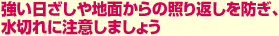 強い日ざしや地面からの照り返しを防ぎ、水切れに注意しましょう