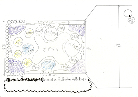 事前の園芸委員会で子供たちが作成した花壇の設計図1