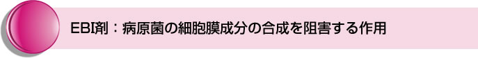 EBI剤：病原菌の細胞膜成分の合成を阻害する作用